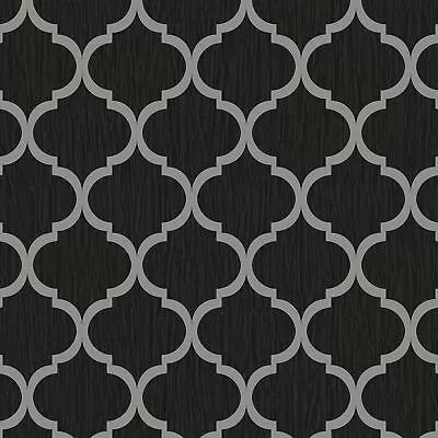 Debona Crystal Trellis Metallic Geometric Glitter Wallpaper - Black/Silver 8895 • $41.13