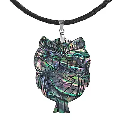 Spirit Of Wisdom Owl Carved Abalone .925 Silver Silk Necklace • $21.59