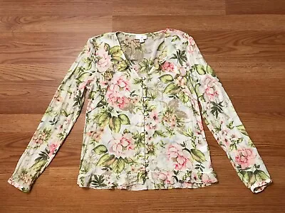 J Jill Blouse Womens XS V-Neck Floral Button Ruffled Crinkle Lightweight • $16.95