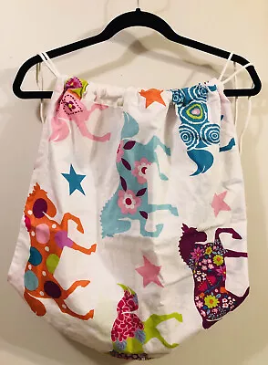 Handmade Sackpack Backpack Hobo Gym Bag Drawstring Horses Stars Colorful Girls • $10.49