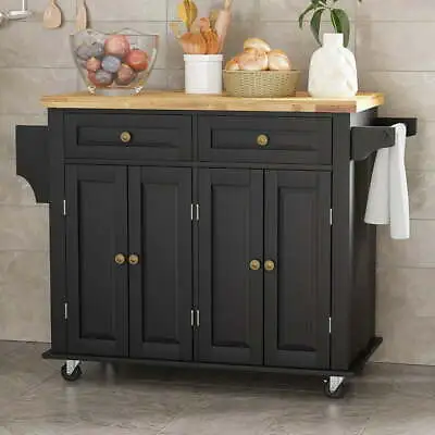 Rolling Kitchen Island With Wood Countertop Lockable CastersAdjustable Shelves • $161.02