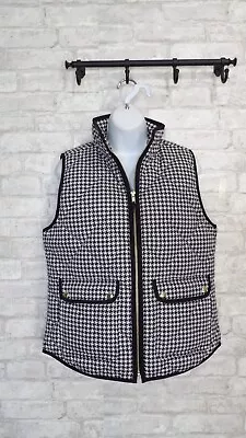 J. Crew Puffer Vest Snap Pockets Full Zip Houndstooth Black White Womens S NWT • $36