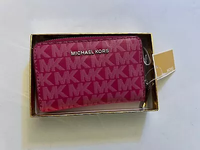 New Michael KORS JET SET SMALL ZA CARD CASE Deep FUCHSIA Wallet • $49