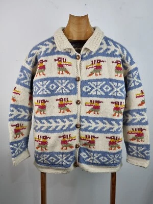 £54.95 • Buy Vtg Pachamama Hand Knitted Multicoloured Wool Cardigan Shacket Birds One Size