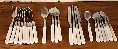 Vintage Retro Stainless Steel Flatware Set White Handles Gibson 24 Pc Set • $24.99