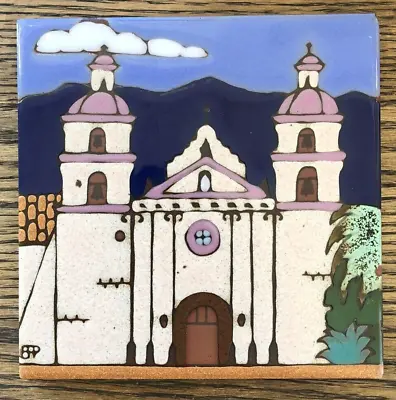 Prusa Tiles SANTA BARBARA MISSION Tile Trivet Wall Hanging Hand Painted In USA • $24