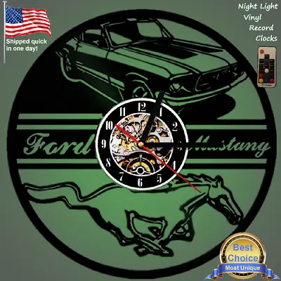 Mustang Ford Cobra First Gen Emblem Vinyl Record LED Back Lit Clock Decor Art • $28.19