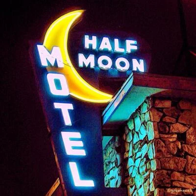 $75 • Buy 19  Neon Style Blue Half Moon Motel No Vacancy In Steel Bar Hotel USA Sign VTG