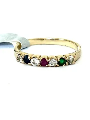Eternity Multi-Stone Gold Ring Sapphire Emerald Ruby Ring Size O - 9ct Gold • $146.72