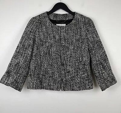 L.K. Bennett Cotton Mix Tweed Short Cropped Jacket 3/4 Length Sleeves UK 12 • $15.16