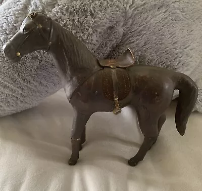 Vintage Brown Leather Horse Figure With Saddle 13”Tall • £12