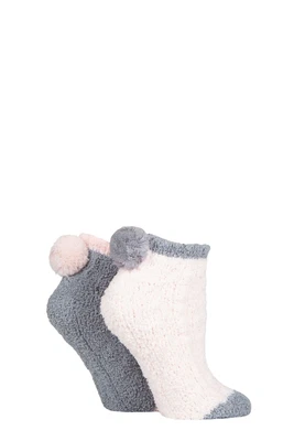 £10.99 • Buy Elle Ladies Cable Cosy Anklet Socks With Pom Poms Various Colours -- 2 Pair Pack