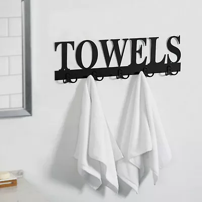 Metal Towels Design Wall Mounted 5 Dual-Hook Towel Hanger Rack For Bathroom • $41.99