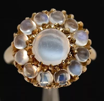 Size 5.25 Victorian Moonstone Cluster 14k Gold Ring • $799.95