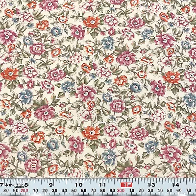 Vintage Marcus Brothers Textiles Florals On Cream Cotton Remnant 15  X 44  • $5.25