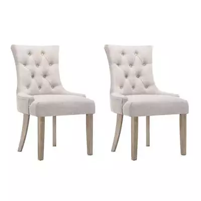 $244.27 • Buy Dining Chairs Chair French Provincial Wooden Fabric Retro Cafe Beige 2pc