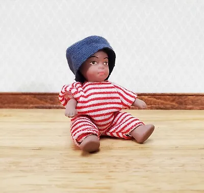 Dollhouse Baby Doll Black Brown Boy Porcelain Moveable 1:12 Scale Miniature • $8.99