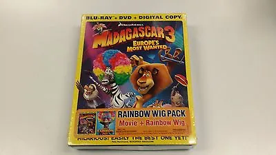 Madagascar 3 Europe's Most Wanted 3D Blu-ray DVD Rainbow Wig Pack PG Animation • $24.95