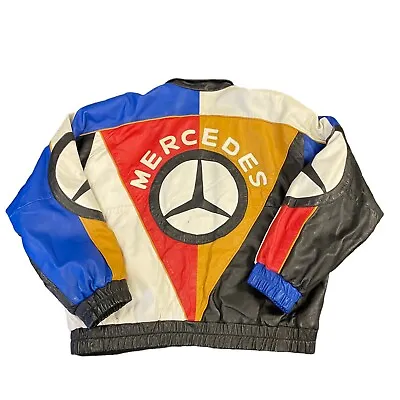 Vintage Mercedes Benz Leather Biker Racing Jacket RARE Adult Size XL Dapper Dan • $1300