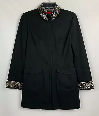 V Cristina Jacket Black Stand Bead Collar Trim Snaps Pockets Stretch Lined Sz M • $44.95