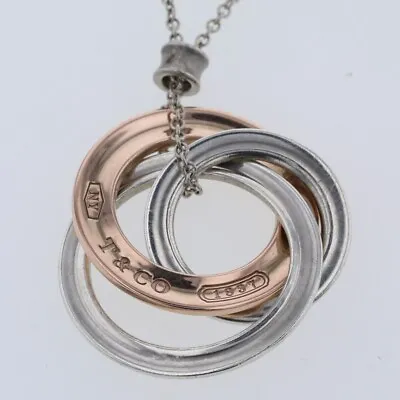 £141.69 • Buy Tiffany & Co. Silver & Rubedo Metal 1837 Interlocking Circles Pendant Necklace