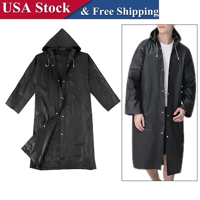 Packable Long Hooded Rain Jacket Waterproof Quick-drying Raincoat Poncho • $11.01