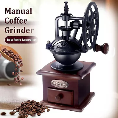 Retro Handmade Manual Coffee Grinder Wooden Cast Iron Hand Coffee Mill Grinders  • $37.99