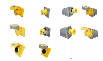 110v 3pin Yellow Panel + Wall Mounted Industrial Sockets Plugs Appliance Inlets  • £3.10