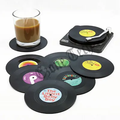 6 Pack Cup Pad Mat Holder Drink Coaster With Holder Vinyl CD Record Home Decor • $8.96