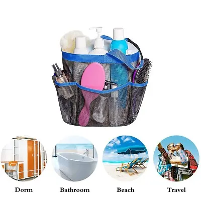 8 Pockets Portable Mesh Shower Bathroom Basket Bag Quick Dry Caddy Tote Bag Blue • $6.30