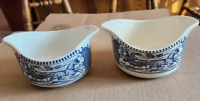 $26.99 • Buy Lot Of 2 Royal China Blue Currier & Ives Horse Drawn Sleigh Gravy Boat Boats