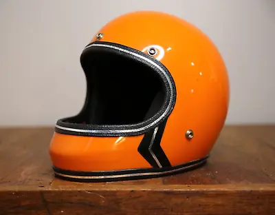 Vintage Motorcycle Snowmobile Helmet Orange Black Stripe L Bell Buco Fulmer Etc • $87.50