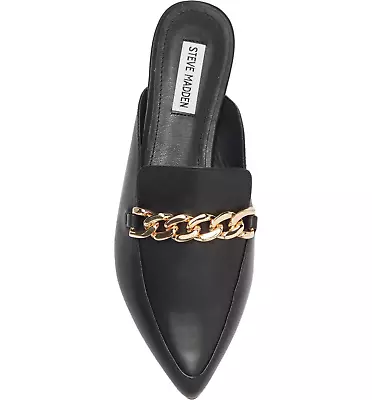 Steve Madden FINISH Black Leather Pointy Toe Chain Slip Flats Women's US Size 6 • $4.99