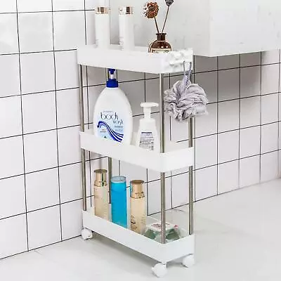 3 Tier Trolley On Wheels Kitchen Storage Cart Slim Bathroom Laundry Storage Rack • £15.99