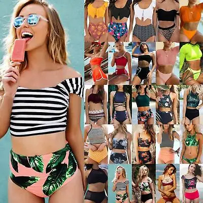 £13.19 • Buy Women Crop Top High Waist Swimwear Bikini Tankini Set Swimsuit Swimming Costume