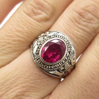 925 Sterling Silver Vintage 1992 Lab-Ruby Luis Munoz Marin School Ring Size 7.75 • $84.99