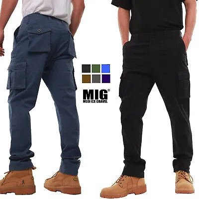 MIG Mens Chino Trousers Slim Size 30-42 - COTTON STRETCH CARGO COMBAT WORK PANTS • £22.99