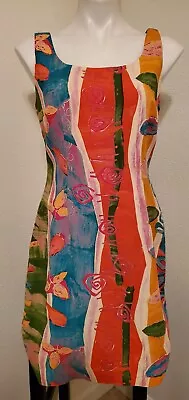 Vintage Rabbit Rabbit Rabbit Designs Sleeveless Pencil Dress 10 Bright & Vivid • $6