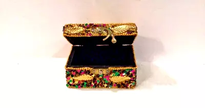 Mardi Gras Square  Gold Leaf Jeweled  Trinket/Jewelry Box • $8.99