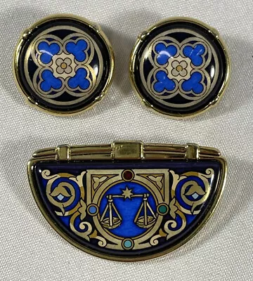 Michaela Frey Wien Gold Plate & Enamel Blue Scales Pendant And Clip Earrings Set • $349