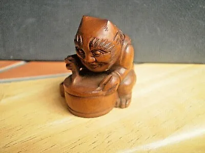 £22.99 • Buy Hand Carved Wood Netsuke Of An Oni Monster Or Troll Collectable Wooden Figure