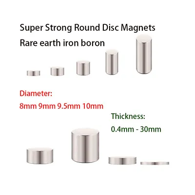 Super Strong Round Disc Magnets Rare-Earth Magnet Dia 8-10mm Thickness 0.4-30mm • $1.85