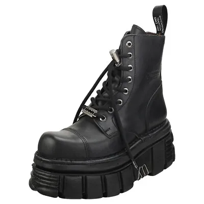 New Rock Combat Boots Unisex Black Platform Boots - 9 UK • £182.49
