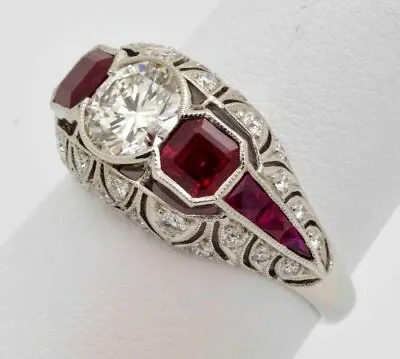 Vintage Art Deco Ruby 3.20CT Lab-Created Diamond Antique Ring 14K White Gold FN • $130.21