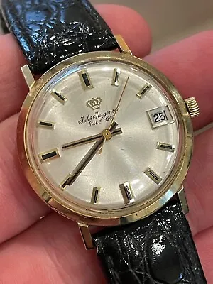 Vintage Mens SOLID 14K Yellow Gold Jules Jurgensen Watch Working Well Clean! • $499.99