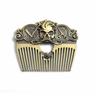 Solid Brass Beard Comb  Bearded Skull  Metal Male Beard Comb With Skull • $52.25