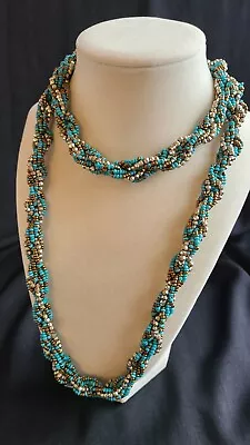 Vintage Turquoise Multi-Strand Bead Braided Necklace • $12