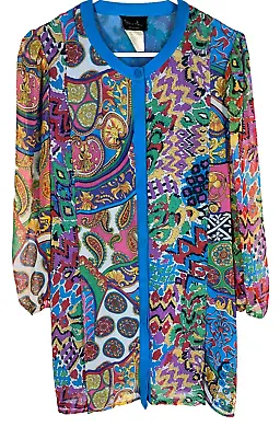 DIANE FREIS Blouse Tunic Georgette Floral Sheer Button Up Vintage 80's 90's • $23.53