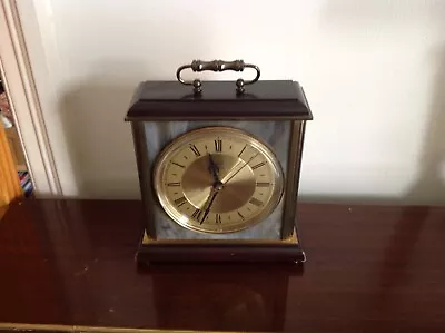 Vintage Quartz Metamec Clock Mantel Carriage Wood Brass Onyx Effect England • £26.95