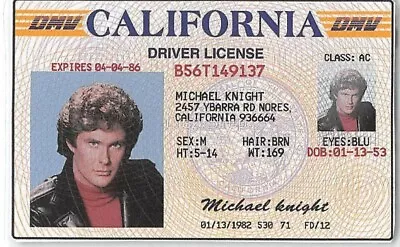 Knight Rider Michael Knight Drivers License Laminated Replica KITT Hasselhoff • $2.99